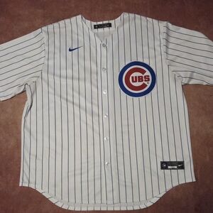 Nike White and Blue Striped Cubs Jersey Marcos Stroman # 0
